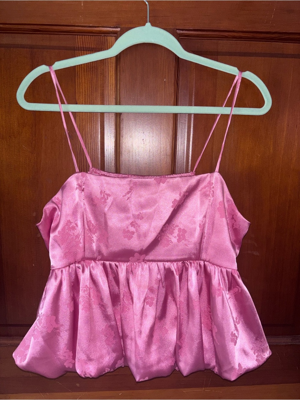 Altar'd State Pink Satin Floral Peplum Top
